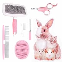 Small Animal Pet Grooming Kit with Pet Shedding Slicker Brush, Bath Massage Glove, Pet Grooming Comb, Nail Clipper Trimmer for Rabbit, Puppy, Kitten, Guinea Pig, Hamster, Ferret (Pink)