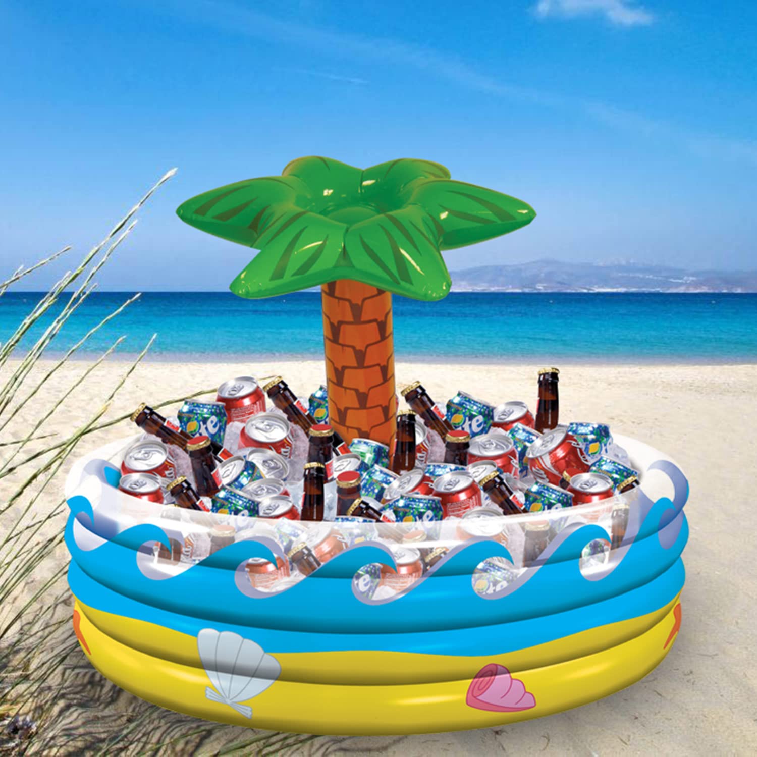 Amscan Tropical Palm Tree Inflatable Cooler, 14' x 29 1/2', Multicolor, 1 Pc