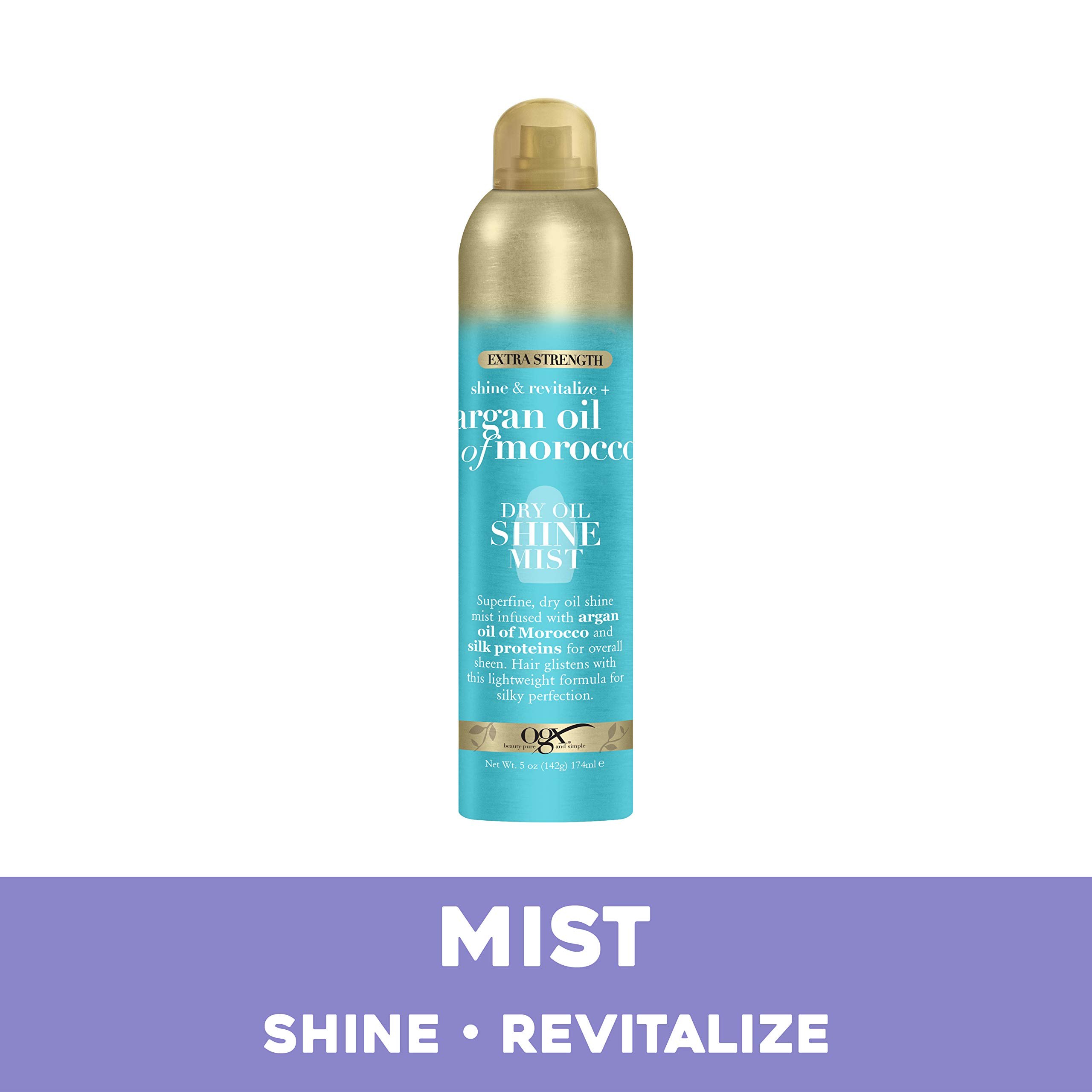 OGX Revitalize + Argan Shine Extra Strength Dry Oil Conditioning Mist with Argan Oil & Silk Proteins, Light Nourishing Hair Treatment to Soften Hair & Add Luminous Shine, 5 Ounce