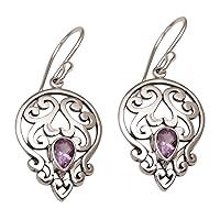 NOVICA Handmade .925 Sterling Silver Amethyst Dangle Earrings Balinese Purple Indonesia Birthstone [1.5 in L x 0.6 in W x 0.2 in D] 'Lilac Majesty'
