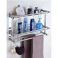 Towel Racks,Towel Rack,Wall-Mounted Towel Holder with Hooks,Bathroom Shelves,Kitchen Shelves,Bathroom Towel Rail/Silver/A-Double Layer-80Cm