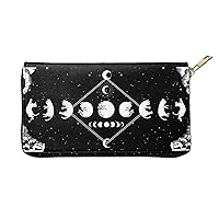 YISHOW Cat Moon Phases Wallet Slim Thin Leather Purse Wallet With Zip Around Clutch Casual Handbag For Phone Key Credit Cards