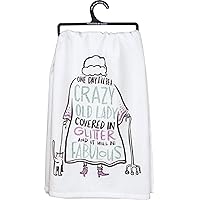 34221 LOL Made You Smile Dish Towel, 28 x 28-Inches, Crazy Old Lady Covered in Glitter