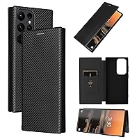 ZORSOME for Samsung Galaxy S23 Ultra Flip Case,Carbon Fiber PU + TPU Hybrid Case Shockproof Wallet Case Cover with Strap,Kickstand,Stand Wallet Case for Samsung Galaxy S23 Ultra,Black