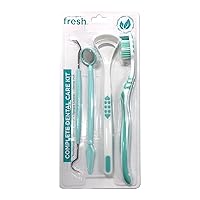 Dental Guru Dental Tools - Complete Dental Care Kit with Toothbrush, Dental Mirror, Tongue Cleaner & Dental Pick - Set of 4 Oral Care and Teeth Cleaner, White