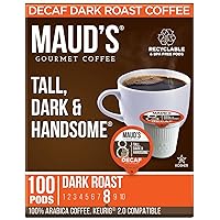 Decaf Dark Roast Coffee Pods, 100 ct | Decaffeinated Tall, Dark & Handsome Blend | 100% Arabica Dark Roast Coffee | Solar Energy Produced Recyclable Pods Compatible with Keurig K Cups Maker