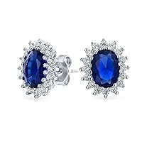 Vintage Style 3CT Crown Halo Purple Blue Green Simulated Gemstone AAA CZ Stud Earrings For Women .925 Sterling Silver