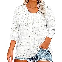 Womens Tops 3/4 Sleeve Shirts for Women Floral Print Casual Henley Button Down Plus Size Fashion Summer Blouses