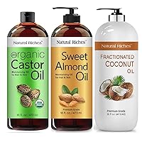 Natural Riches Organic Castor Oil, Almond Oil and Fractionated Coconut oil 100% oils for your Beauty regimen daily use.