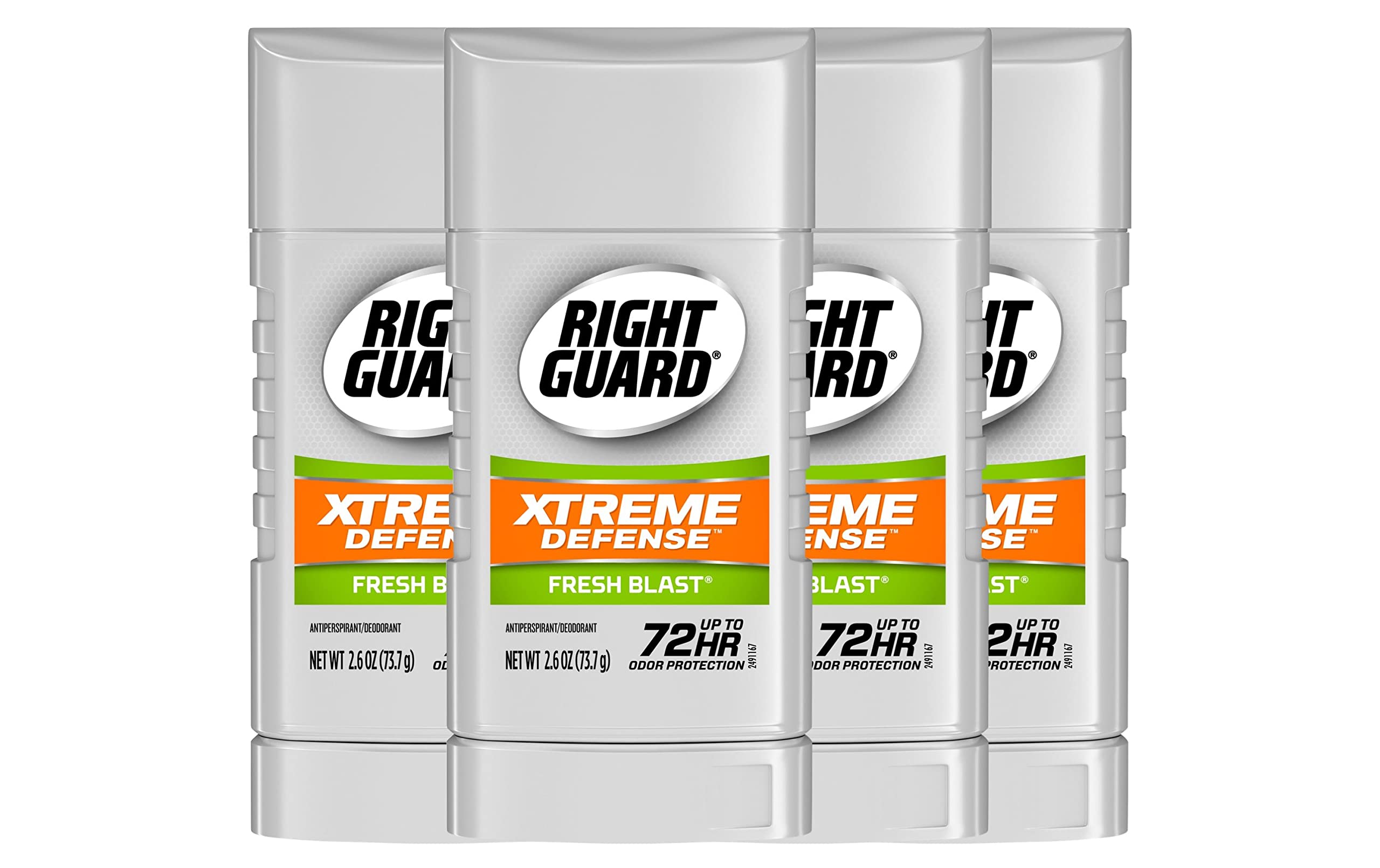 Right Guard Xtreme Defense Antiperspirant Deodorant Solid Stick, Fresh Blast, 2.6 Ounce (Pack of 4)