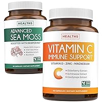 Bundle of Vitamin C Immune Support & Irish Sea Moss - Refresh & Revive Set - Vitamin C Immune Support with Zinc (60 Veg Capsules) & Irish Sea Moss with BioPerine (Non-GMO & Organic) - 60 Caps
