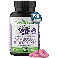ForestLeaf Sambucus Elderberry with Vitamin C and Zinc - 9000mg Ultra Concentrated 10:1 Extract Elderberry Capsules for Adults and Kids - Immune Support Supplement with Real Elderberries - 60 Capsules