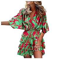Sundresses for Women 2024 Trendy, Women's Doll Sleeve V Neck Hem Irregular Dress Summer Dresses Beach, S XXL