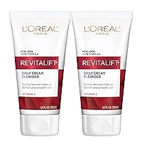 L'Oreal Paris Revitalift Daily Cream Cleanser, Gentle Makeup Remover Face Wash with Vitamin C 5 fl. oz (Pack of 2)