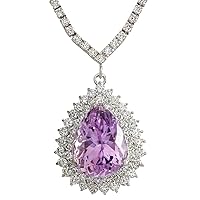 18.27 Carat Natural Pink Kunzite and Diamond (F-G Color, VS1-VS2 Clarity) 14K White Gold Luxury Drop Necklace for Women Exclusively Handcrafted in USA