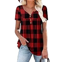 Mystry Zone Womens Henley V Neck Casual Blouse Button Down T Shirts Flare and Flowy Tops