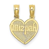 10k Gold Reversible Break Apart Mizpah Love Heart Pendant Necklace Measures 15.2mm long Jewelry for Women