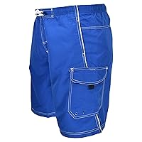 Big and Tall Quick Dry Solid Cargo Swim Trunks to 8X in Royal and Black with Piping