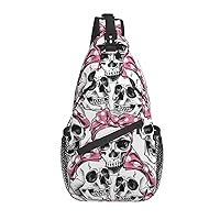 Sling Bag Skull With Headband Crossbody Backpack for Women Men Hiking Travel Over the Shoulder Bag Pouch Small Daypack Casual One Strap Pack Lightweight Cross Chest Bag Purse Outdoor Cycling