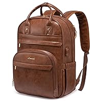 LOVEVOOK Leather Laptop Backpack for Women,15.6 inch Vintage Work Backpack Purse with USB port,Fashion Travel Backpack Waterproof Teacher Backpack for Business College PU Brown