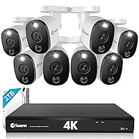 Swann Home DVR Security Camera System with 2TB HDD, 16 Channel 8 Camera, 4K Ultra HD Video, Indoor or Outdoor Wired Surveillance CCTV, Color Night Vision, Heat Motion Detection, LED Lights, 1655808