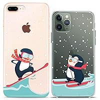 Matching Couple Cases Compatible for iPhone 15 14 13 12 11 Pro Max Mini Xs 6s 8 Plus 7 Xr 10 SE 5 Penguin Clear Snow Winter Christmas Cute Kawai Girlfriend Friend Silicone Cover Anniversary BFF