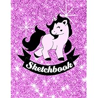 Unicorn Sketchbook: Cute Unicorn on Orchid Glitter Effect Background, Large Blank Sketchbook For Girls, 120 Pages, 8.5