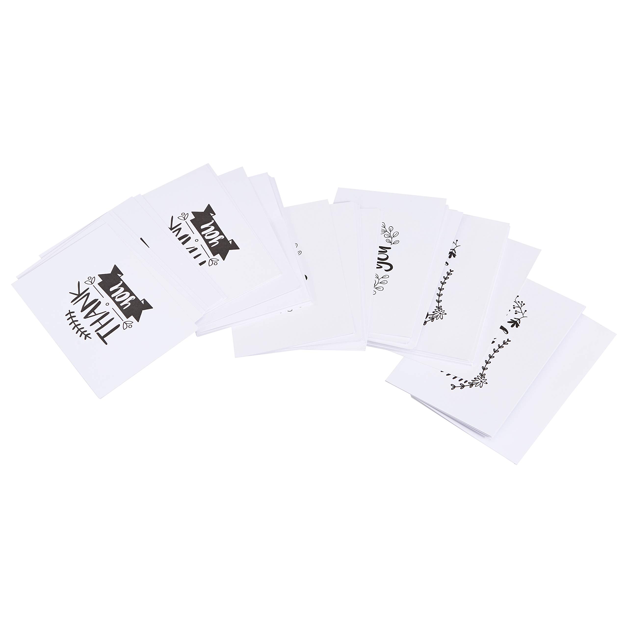 Amazon Basics Thank You Cards and Envelopes, 48 Count, Black and White