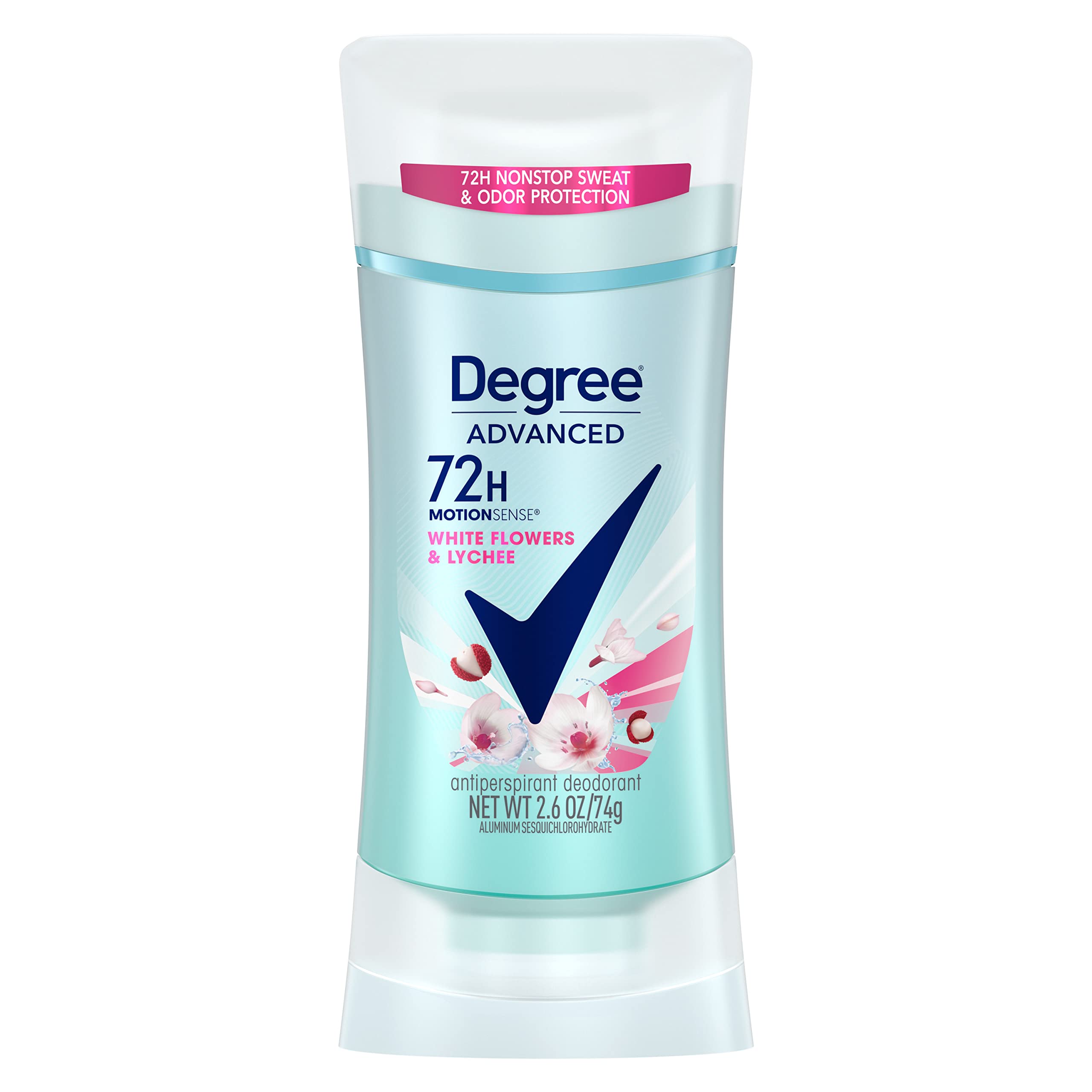 Degree Advanced Antiperspirant Deodorant 72-Hour Sweat & Odor Protection White Flowers & Lychee Antiperspirant for Women with MotionSense Technology 2.6 oz