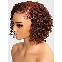 UNICE 8 inch Short Curly Beyond Basics Bob Wig Human Hair Bye Bye Knots Glueless Wigs Pre Plucked Pre Cut 7x5 HD Lace Closure Ready to Go Wig Reddish Brown Color