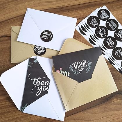 Supla 150 Sets Thank You Cards with Envelopes Stickers Bulk Thank You Notes 6 Designs of Chalkboard Floral Thank You Note Cards Vintage Blank Thank You Card 4 x 6 for Wedding Bridal Baby Shower
