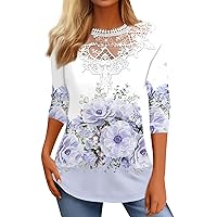 Womens Blouses Dressy Casual Long Sleeves Color Block Womens T Shirts Crewneck Loose Tunic Thermal Top Retro Lace Blouse