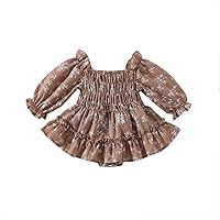 Little Girls Kids Summer Ruffle Mini Dress Square Neck Lantern Sleeve Short Dress Tulle Smocked for 6-18 Months Girl