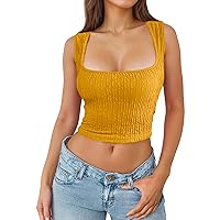 Women's Square Neck Sleeveless Crop Top Sexy Basic Cropped Tank Top 2024 Trendy Going Out Cami Tops