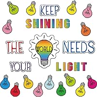 67pcs Light Bulb Keep Shining Classroom Bulletin Board Sets with Positive Sayings Accents, Motivational Inspirational Home-School Wall Decors with Light Bulb Cutouts