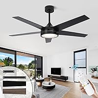 Ceiling Fan with Light Remote Control, 52 Inch Low Profile Ceiling Fan with Crystal Panels, Reversible, 3-Color Temperature, Dimmable, Outdoor Ceiling Fan with Light for Patios, Porch