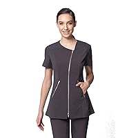 Noel Asmar Uniforms Zoe Tunic, Asymmetrical double zipper, Zippered Pockets