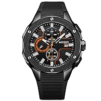 rorios Leisure Men's Silicone Strap Wrist Watches Stainless Steel Calendar Luminous Stopwatch Multifunction Waterproof Men's Watch