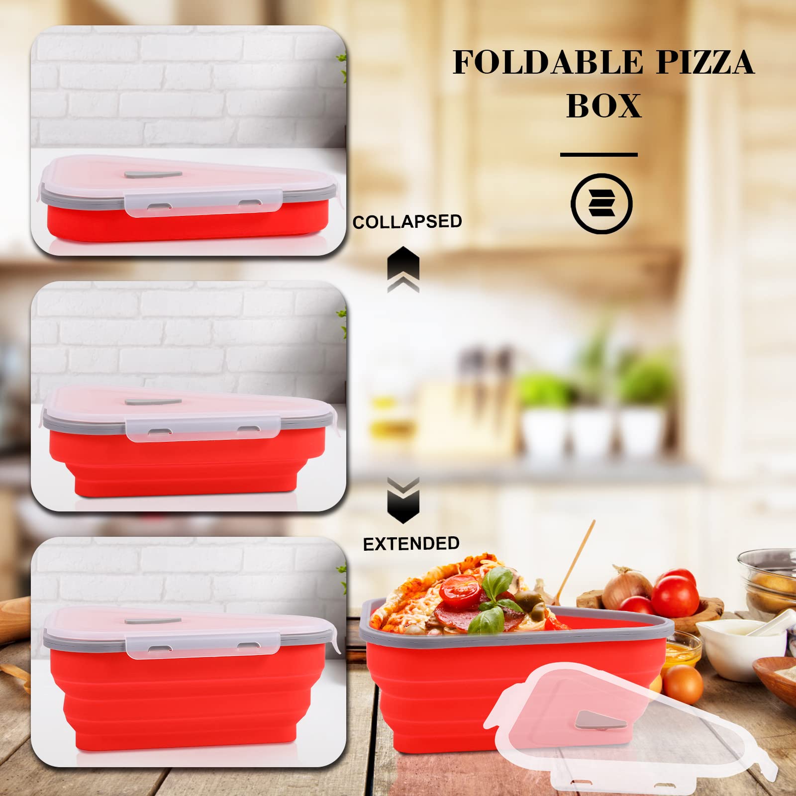 ICNESS Pizza Storage Container Expandable,Pizza Container with 5 Microwavable Serving Trays,Adjustable Pizza Slice Container,Reusable Pizza Storage to Organize Save Space,Microwave Safe