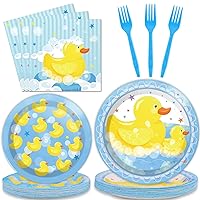 96 Pcs Duck Plates Duck Birthday Party Decorations Duck Disposable Paper Plate and Napkins Rubber Duck Themed party supplies for Birthday Baby Shower Gender Reveal Favors for 24 Guests