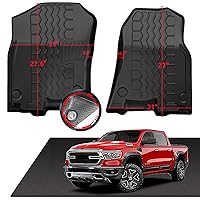 3D Rubber Truck Floor Mats (Front Only) Fit 2019-2024 Dodge Ram 1500 | All-Weather Car Floor Liners with Anti-Slip Spikes | Automotive Carpet for Winter, Ski, Hunting