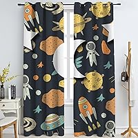 Children's Cartoon Universe Planet Window Curtains, Cosmic Planet Rocket Cartoon Space Blackout Curtains, 3D Printed Thermal Insulated Drapes, for Living Room Bedroom Office 52