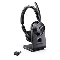 Bluetooth Headset V5.1, Wireless Headset with Noise Canceling Microphone, 40 Hrs Work Time Office Headset with Bluetooth Dongle & Charging Base, AptX HD On-Ear Headphones with Mute Button (Black)
