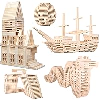 Wooden Plank Building Blocks 200PCS Sensory Toy for Kids, Montessori STEM Playset with Natural Pine Wood Creative Shapes for Educational Preschool Learning 3D Space Stacking Games for Boys Girls