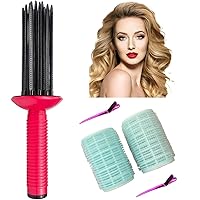 Self-Grip Hair Rollers with Hair Roller Clips and Comb, Hair Roller Set, Hair Brush Styler for Curly Hair, Air Volume Comb for DIY Hair Styles (5Pcs-Blue)