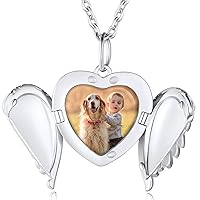 Custom4U Angel Wing Locket Necklace That Holds Picture for Women,Gold/Rose Gold/Black 925 Sterling Silver Heart Lockets with Chain 16