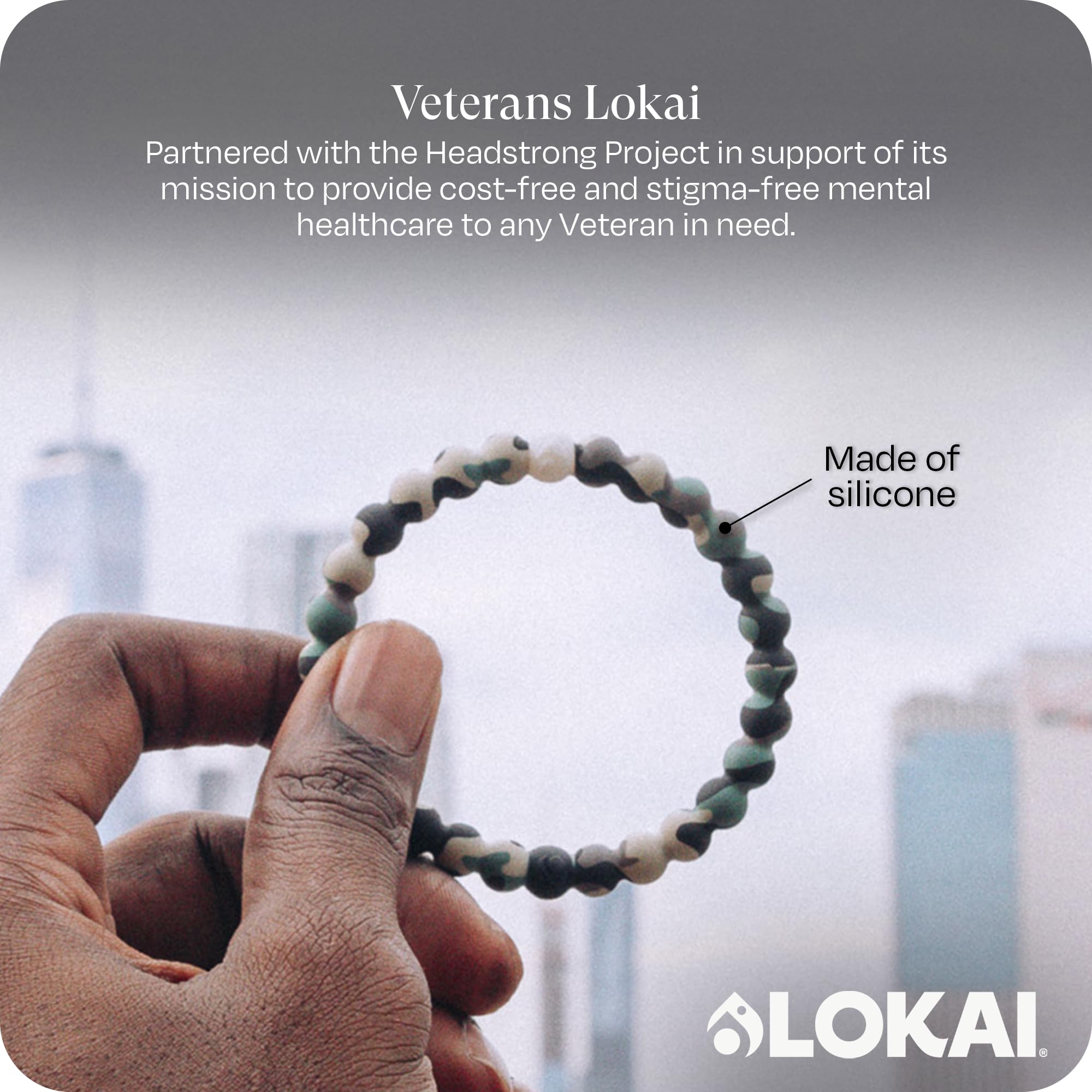 Lokai Silicone Beaded Bracelet for Veterans Awareness - Silicone Jewelry Fashion Bracelet Slides-On for Comfortable Fit for Men, Women & Kids