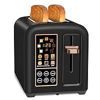 SEEDEEM Toaster 2 Slice, Stainless Toaster LCD Display&Touch Button, 50% Faster Heating Speed, 1.4'' Wide Slots Toaster, 4 Basic+More Timer Functions, Removable Crumb Tray, 1350W, Dark Chocolate