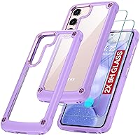 Oterkin for Galaxy S23 Case Clear - Anti-Yellow, 2 Tempered Glass Screen Protectors, 4 Airbags, 10FT Military Protection (Purple)