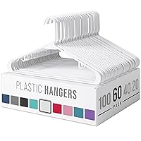 Clothes Hangers Plastic 60 Pack - White Plastic Hangers - Makes The Perfect Coat Hanger and General Space Saving Clothes Hangers for Closet - Percheros Ganchos para Colgar Ropa Hangars